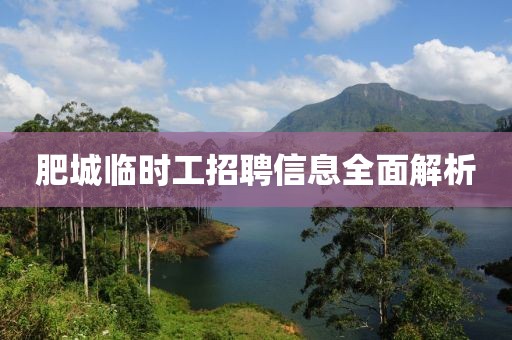 肥城临时工招聘信息全面解析