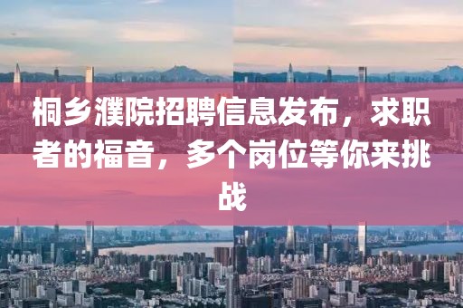 桐乡濮院招聘信息发布，求职者的福音，多个岗位等你来挑战