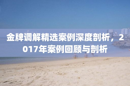 金牌调解精选案例深度剖析,2017年案例回顾与剖析